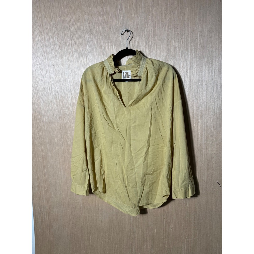 A Shirt Thing Yellow Cotton Ruffle Collar V-Neck Oversized Small Made in LA